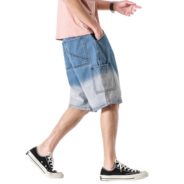 

2020 summer men denim шорты новая мода мужской градиент короткие джинсы прямые hip hop повседневный жан шорты плюс размер 5xl, Blue