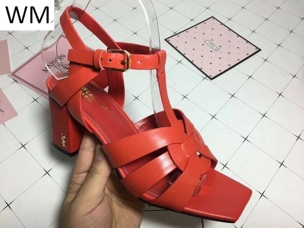 

duping520 red real коровьей square head толстые пятки, сандалии женщин высокие каблуки сандалии тапочки мулы слайды насосы обувь кроссовки