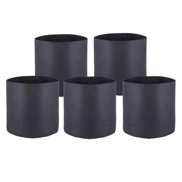 

5x black grow bags airing fabric jars with handles plant container pockets