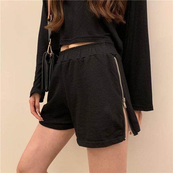 

zipper hip thin indoor korean shorts women summer breathable chamber plus size elastic waist loose sport shorts female girl, White;black