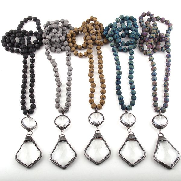 

fashion bohemian tribal jewelry lava stones long knotted glass maple leav pendant necklaces women necklace dropship, Silver