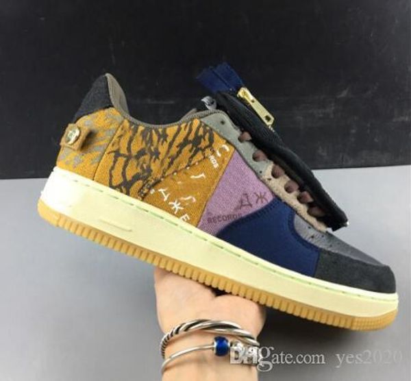 

2019 foring 1 one velvet multi color stitching zipper ts yy travis scott running shoes for men sports trainer women forced designer shoes