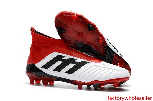 

fast shipping white red original football boots messi soccer cleats laceless predator 18 fg soccer shoes mens slip-on soccer boots