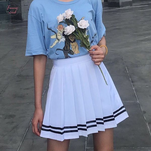 

xs 5xl 2 color new summer preppy style mini women skirt high waist striped pleated skirt sailor navy cosplay uniform, Black