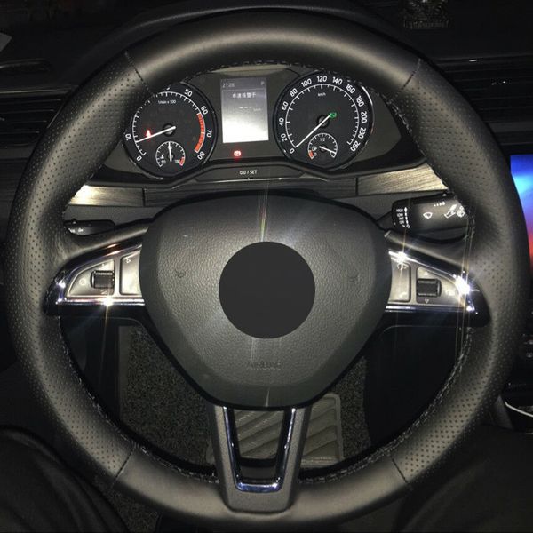 

for skoda octavia 2017 steering wheel cover diy hand-stitched car interior case