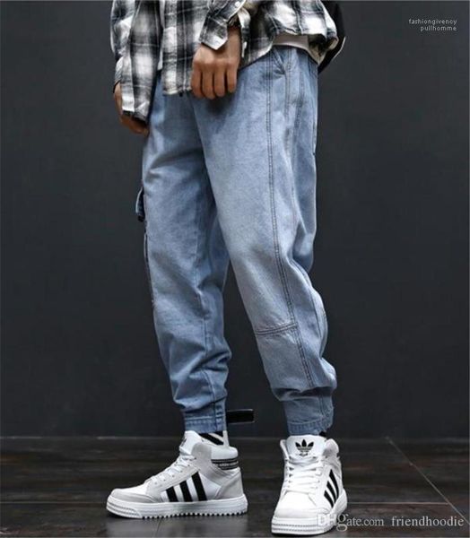 

light blue mens jeans fashion long mens cargo pants with pockets hiphop loose