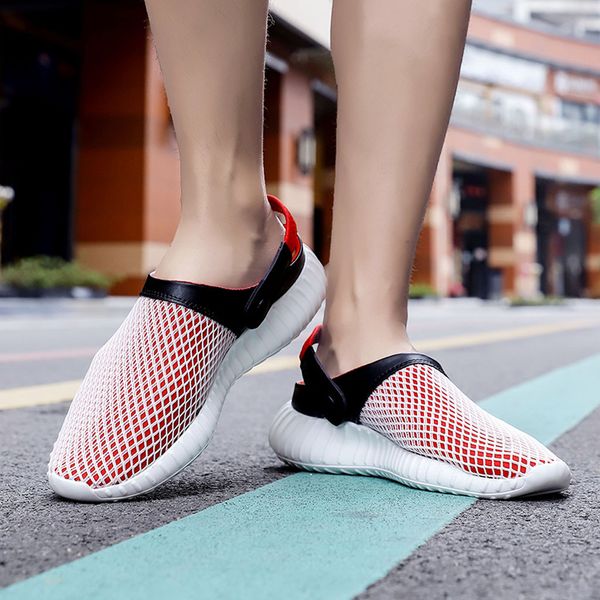 

slippers men shoes men summer sandal mesh breathable padded beach flip flops shoes zapatos de hombre 12.3, Black