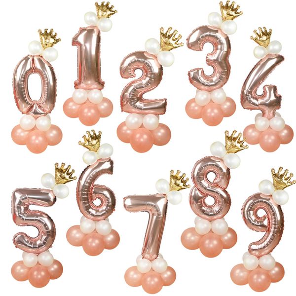 

1 set diy stand 32inch rose gold foil number balloons kit for 1st 2nd birthday party decoration xmas new year 2020 decor ballon