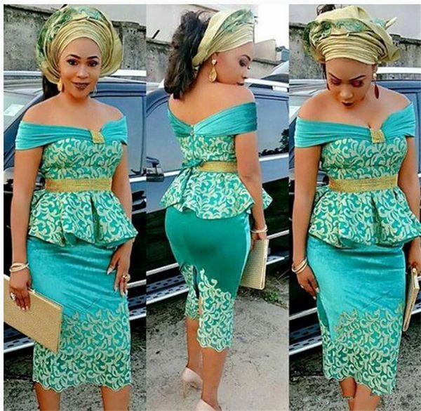 

новые aso ebi русалка вечерние платья рукава с баской и кружевными аппликациями с плеча платье для выпускного назад сплит длина чая вечернее, Black;red