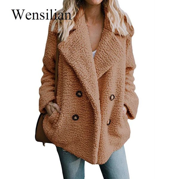 

winter jackets women fluffy teddy coat lapel long sleeve coat warm hairy jackets female plus size 5xl overcoat chaqueta mujer, Black