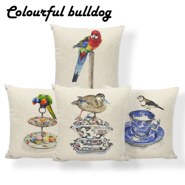 

bird coffee cup cushion pillow parrot flower pillow cases mid century football room dog lovers gifts throw pillow 18x18 burlap