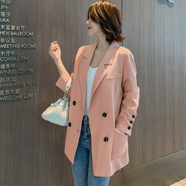 

spring new korean version of small suit long-sleeve light jacket loose-fit fashion wild mid-length suit womens, White;black