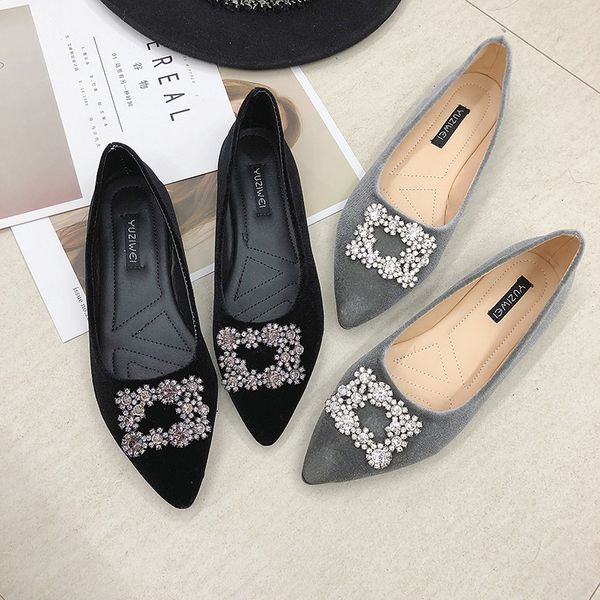 

spring womens flats rhinestone slip on shoes velvet flat designer shoes ladies dress zapatos mujer single t05, Black
