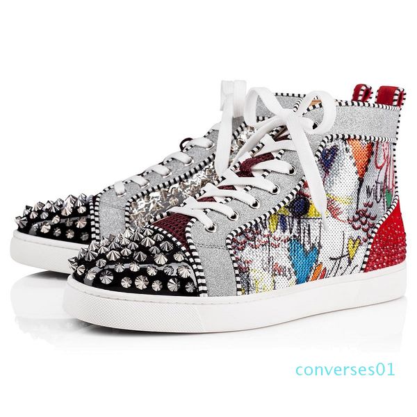 

2020 designer shoes studded spikes fashion red suede leather mens womens flat bottoms luxury shoes party lovers sneakers with box co01, Black