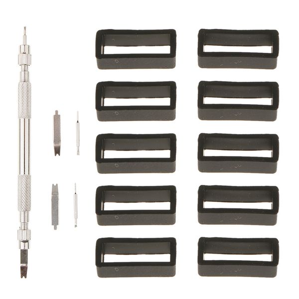 

10pcs black rubber watch strap band keeper loop retainer ring with remover tool, Black;brown