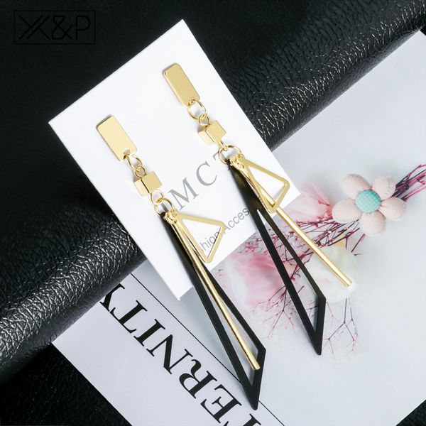 

new trendy women korean earrings for women geometric triangle tassel gold dangle drop earings 2019 brinco female fashion jewelry, Silver