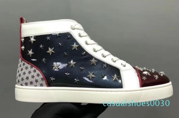 

new men women designer black sneakers brand red bottom designer mens luxury shoes genuine leather white spiked toe flats cc30