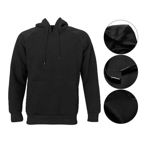 

autumn winter men sweatshirt plus velvet loose long sleeve casual simple solid color hooded hoodies, Black