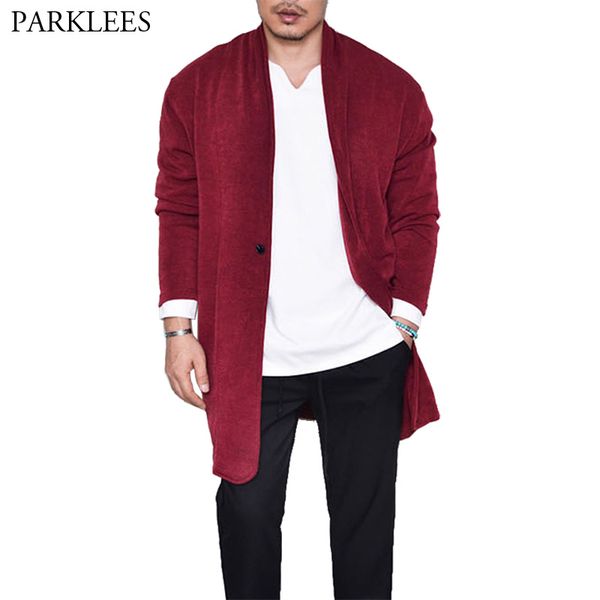 

extra long mens sweater cardigan solid color male cardigans 2018 brand 1 button long sleeve knitting sweaters mens casual jacket, White;black