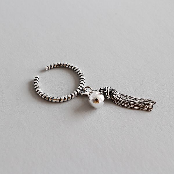 

bohi 100% pure 925 sterling silver lucky round ball &roped tassel ring rocker fine jewelry party j26, Golden;silver
