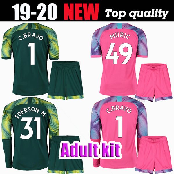 

2019 2020 manchester goalkeeper kit soccer jersey kun aguero home away 2019 sterling city mahrez de c.bravo g.jesus foot, Black