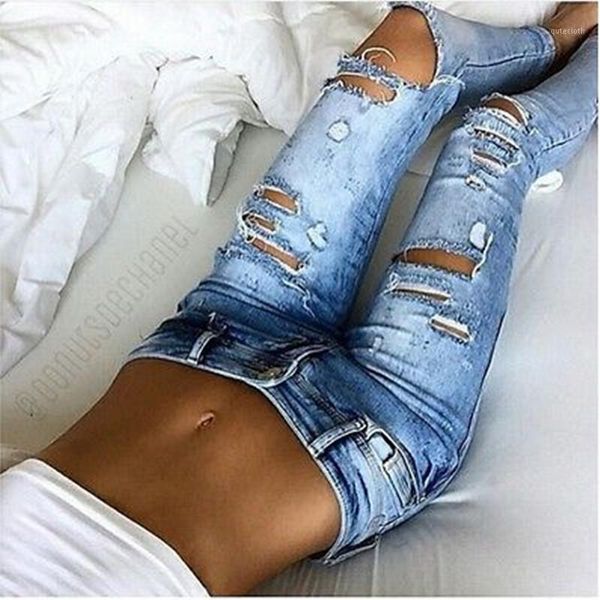 

fashion womens destroyed ripped distressed slim denim jeans boyfriend jeans hole pencil trousers new1, Blue