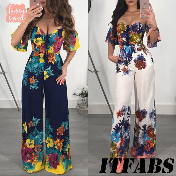 

v женщины сыпучие ромпер шеи плеча лето комбинезон new lady цветочные printed clubwear backless повседневный комбинезон ромпер легкий костюм, Black;white