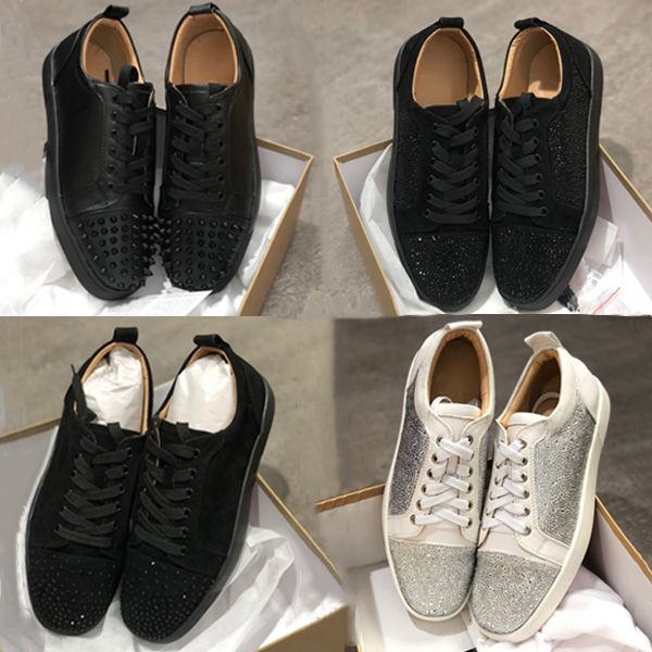 

red bottom junior spikes flat trainers designer shoes studded spikes black suede sneaker for mens women with box us 12.5 s03