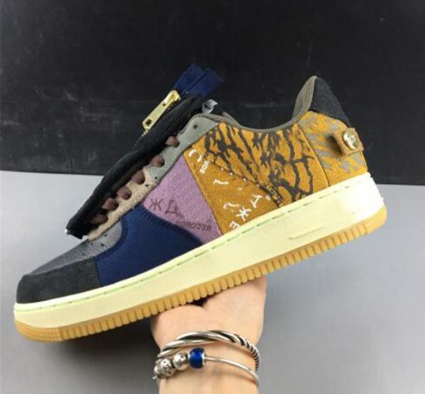 

2019 travis scott x forced ts yy 1 one velvet multi color stitching zipper running shoes for men sports trainer sneakers size12 perfect
