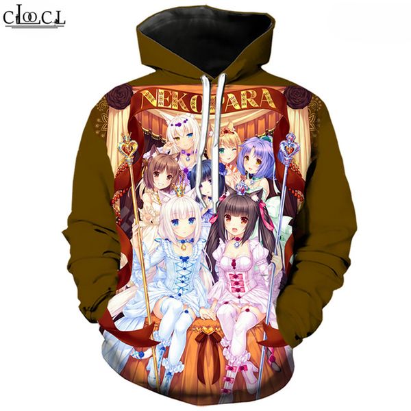 

anime games nekopara hoodie men women pullovers 3d print cute girl chocolat vanilla long sleeve hipster streetwear hooded coat, Black