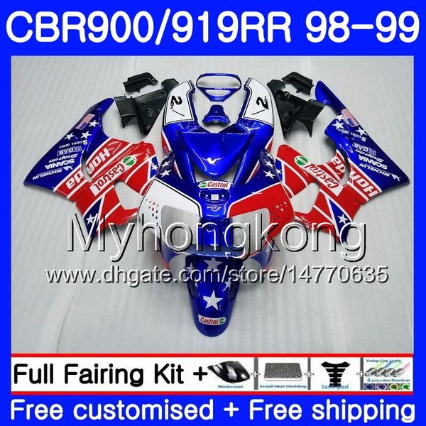 HONDA castrol için gövde kırmızı mavi CBR 900RR CBR 919RR CBR900 RR CBR919RR 98 99 278HM.16 CBR900RR CBR 919 RR CBR919 RR 1998 1999