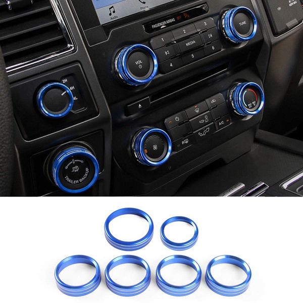 

6pcs blue air conditioner 4wd audio switch knob ring cover trim for f150 xlt 2016-2019