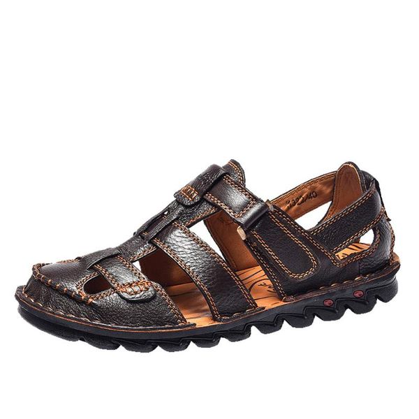 

sagace summer male shoes genuine leather breathable sandals men summer beach shoes fashion outdoor casual non-slip slipper, Black