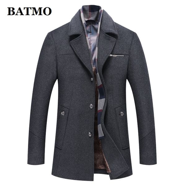 

batmo 2018 new arrival winter wool thicked trench coat men,men's winter thicked parkas,plus-size m-4xl 1659, Black