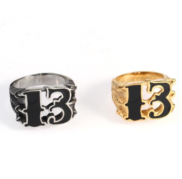 

titanium steel mens punk skeleton claws rings popular personality motorcycle rock rings men women harley number 13 ring, Golden;silver