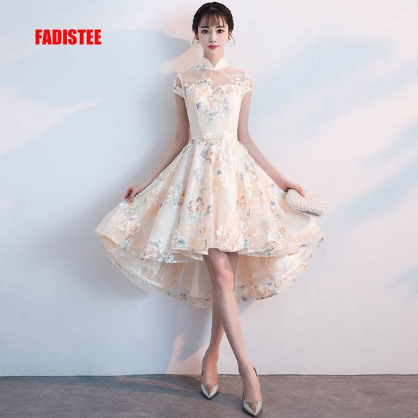 

fadistee new arrival party prom dress vestido de festa high neck evening party lace flowers cap sleeves high low floral style, White;black
