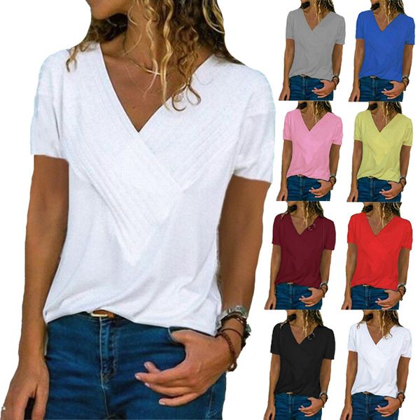 

плюс размер slim fit слим solid color v-образным вырезом с длинным рукавом с коротким рукавом без рукавов женская одежда футболка 2020, White