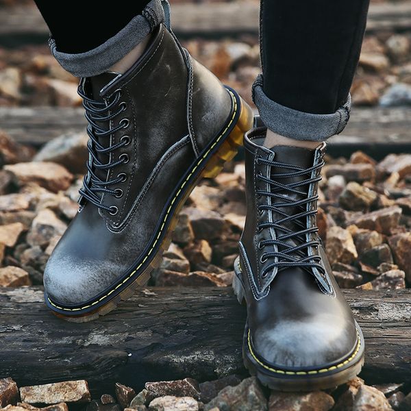 

2019 couple leather boots retro classic workwear shoes martin boots outdoor snow fashion men's trend boots (4 colors optional, Black