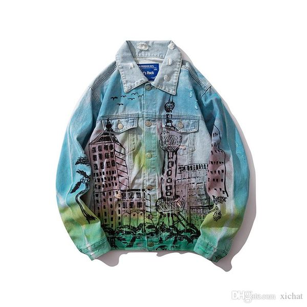 

unique mens designer printed denim jackets ripped fashion slim fit streetwear motorcycle biker epaulet blue jeans jacket coat yp3378, Black;brown