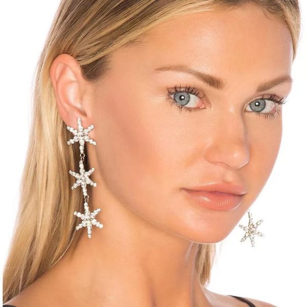 

perfect quality shiny rhinstone snowflake charm dangle earrings for women fashion jewelry trendy statement earrings accessories, Silver