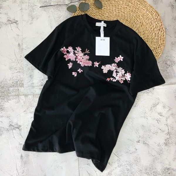 

fashion design men's short-sleeved 2020 new letter pink rose flower image casual men's short-sleeved couple t-shirt wholesale, White;black