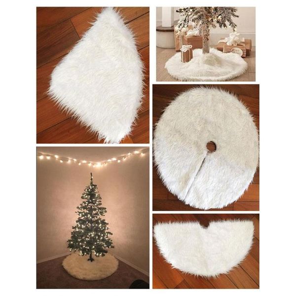 

30inch christmas tree skirts snowy white faux fur xmas tree decoration luxury soft snow skirts for merry christmas