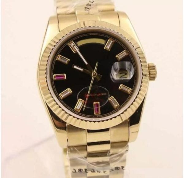 

new luxury mens watch automatic movement gold stainless steel day date sapphire glass original clasp for man 36mm ing, Slivery;brown
