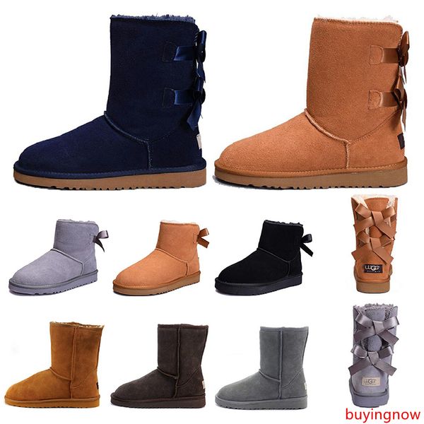 

wgg women boots short mini australia classic knee tall winter snow boots designer bailey bow ankle bowtie black grey chestnut red size 5-10