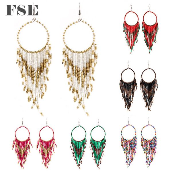 

dreamcatcher styles seed beads woven long dangle earrings bohemian beads drop earrings traditional ethnic earrings women jewelry esf2426, Silver