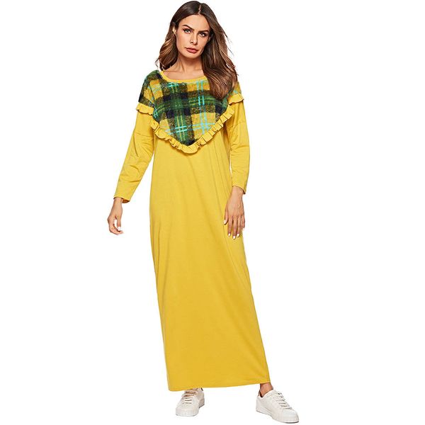 

women muslim dress long sleeve plus size 4xl patchwork ruffled islamic dress abaya saudi arabia hijab femme musulman, Red
