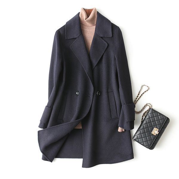 

2020 casual 100% wool coat female double side cashmere coat women medium long women's winter jackets and coats wyq1251, Black