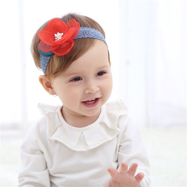 

1 pc infant lace flower headband elastic hair band 4 colors little girl headband toddler hair accessories girls wholesale, Slivery;white