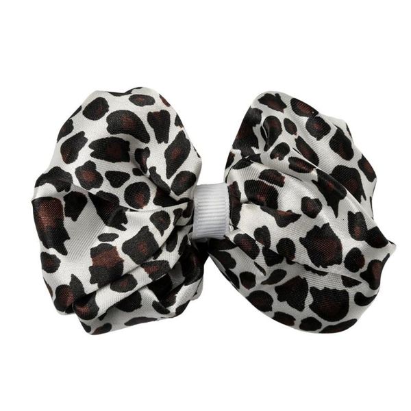 

30 pcs/lot, 3.5 inch new leopard bow hair clip satin fabric bow with hair clip child fashion accessories headdress, Slivery;white