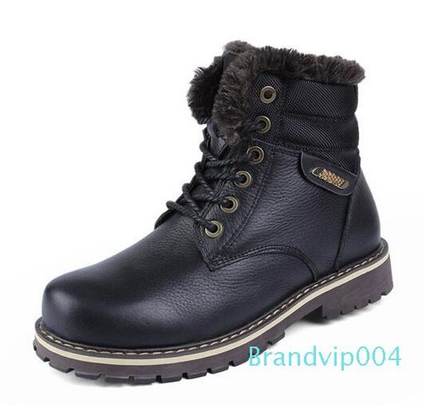 

full grain leather men winter boots,handmade fashion men snow boots plus size super warm velvet winter shoes, Black